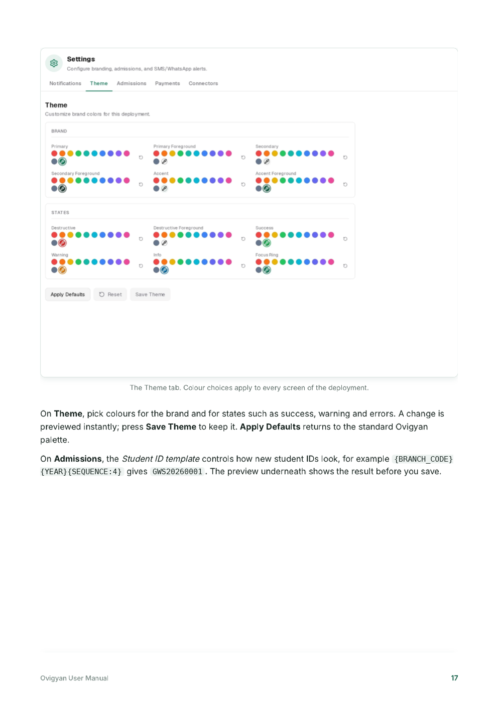 Ovigyan user manual page showing software settings and configuration