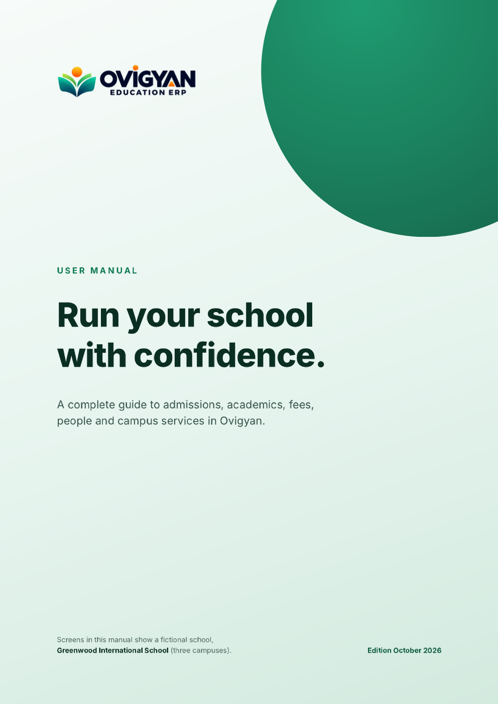 Cover page of the Ovigyan Education ERP user manual